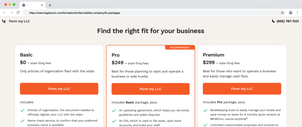 Legalzoom packages for llc