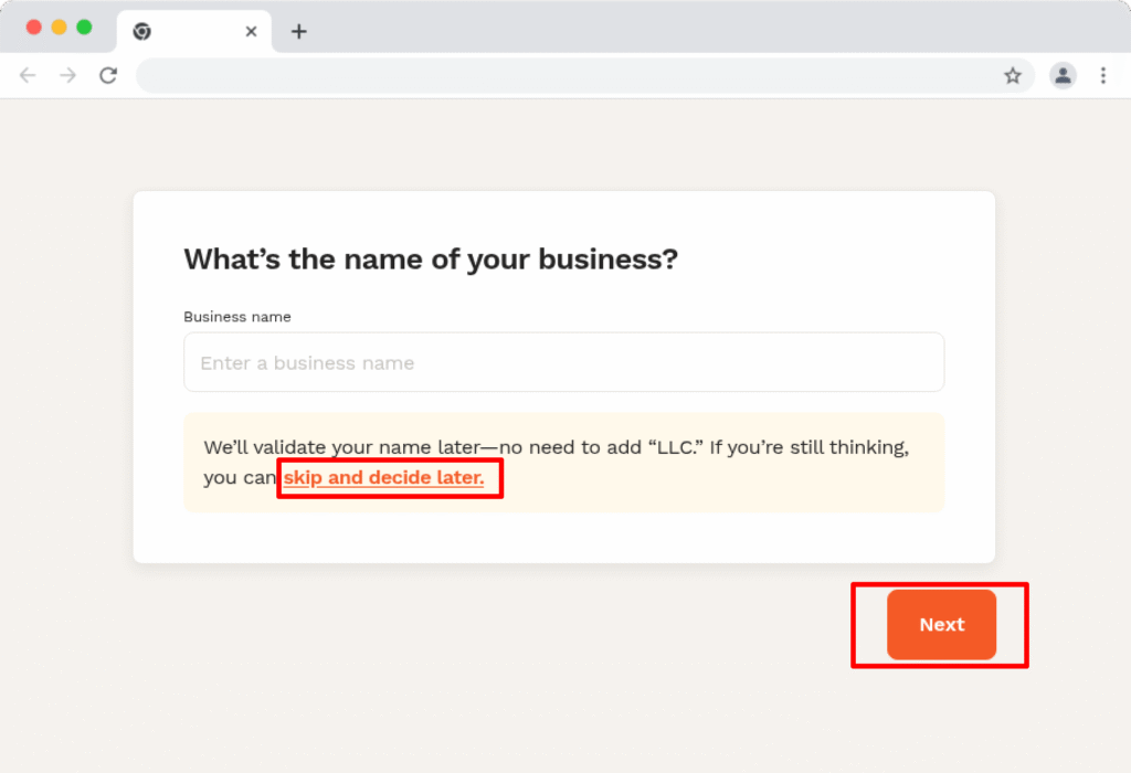 enter your business name