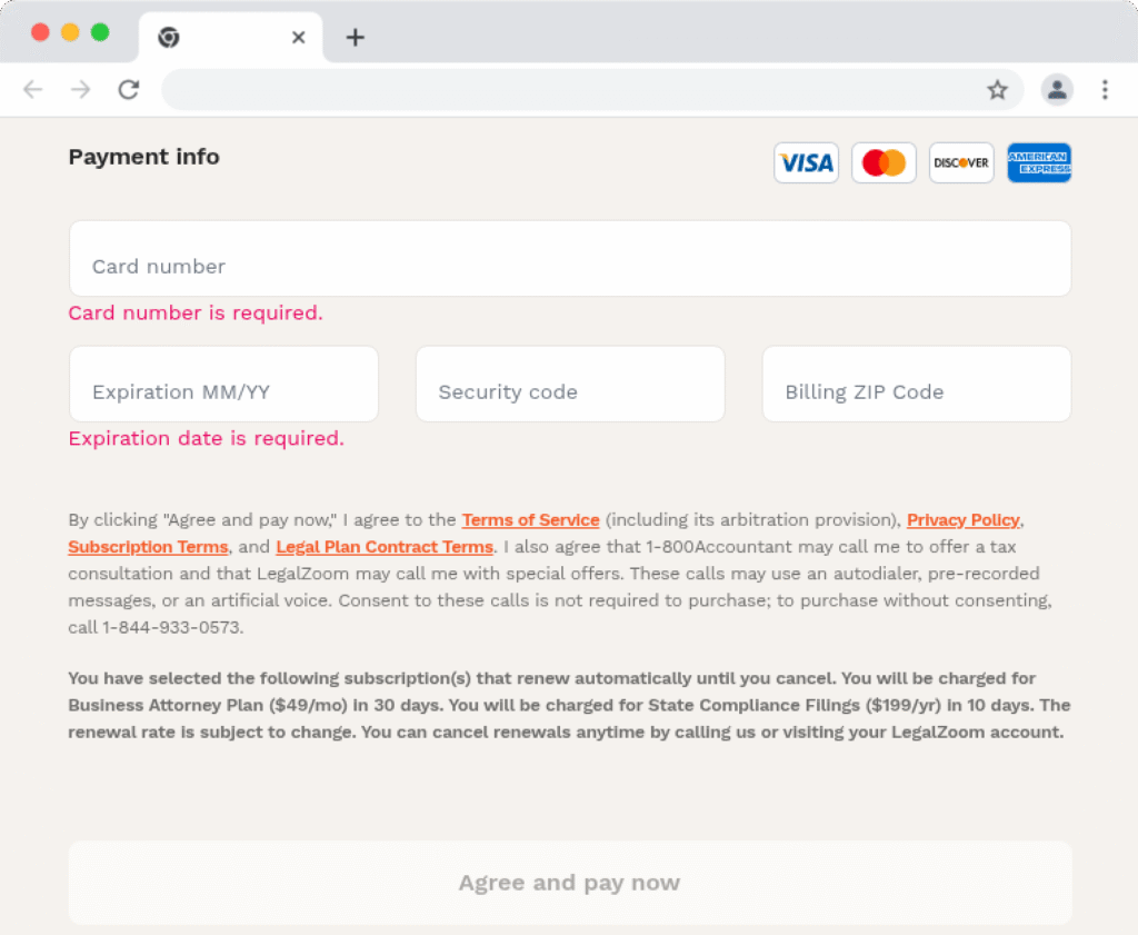 enter your payment information